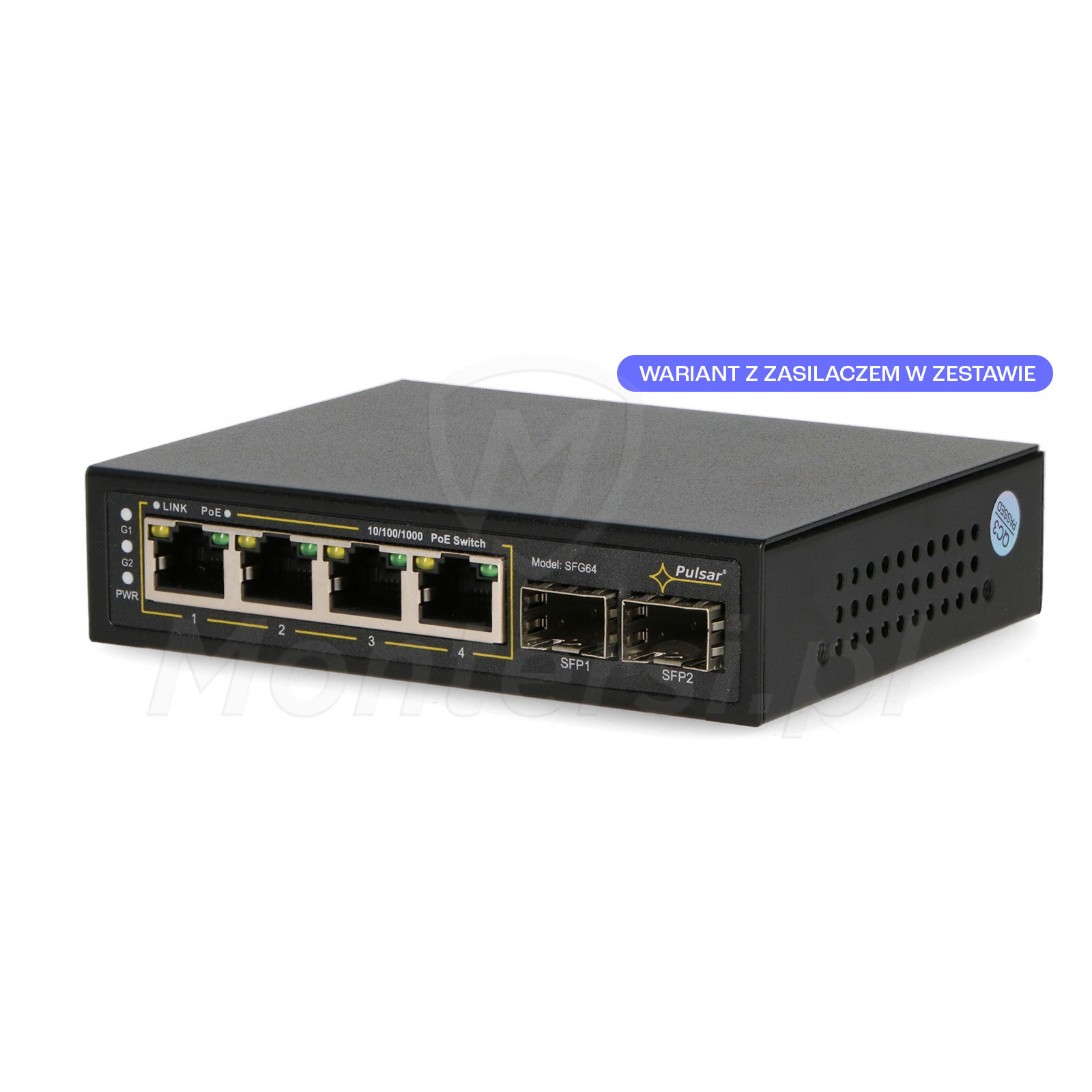 SFG64 - 6-portowy switch, 4x PoE at/af GE, 2x UPLINK SFP